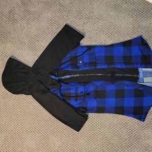 💙Plaid Zipper&Button up Long Sleeve Hoodie Top